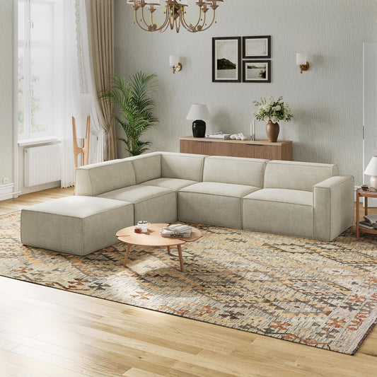 Novilla 109" Modular Sectional Sofa, No Assembly Cloud Sectional Couch with Smarts Coil® Support, Chenille Fabric L Shape Boneless Couch for Living Room Apartment, Beige (R-Arm 4 Seat w/ 1 Ottoman)