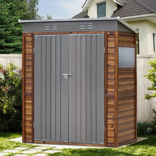 Jaxenor 5x3 FT Outdoor Wood Storage Shed, Garden Tool Shed with Windows, Outside Storage Shed Waterproof for Backyard, Garden, Patio, 4 Vents (Without Floor) Wood Color