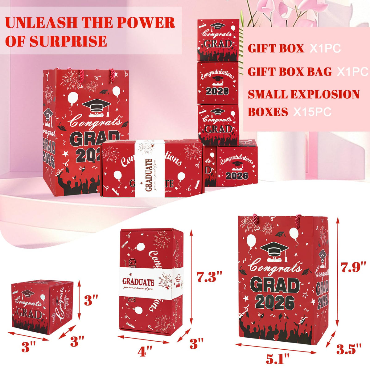 Surprise Gift Box Explosion for Money, Unique Folding Bouncing Red Envelope Gift Box with Confetti, Cash Explosion Luxury for Birthday Anniversary Valentine Proposal (15 Bounces) (Graduation - Red)