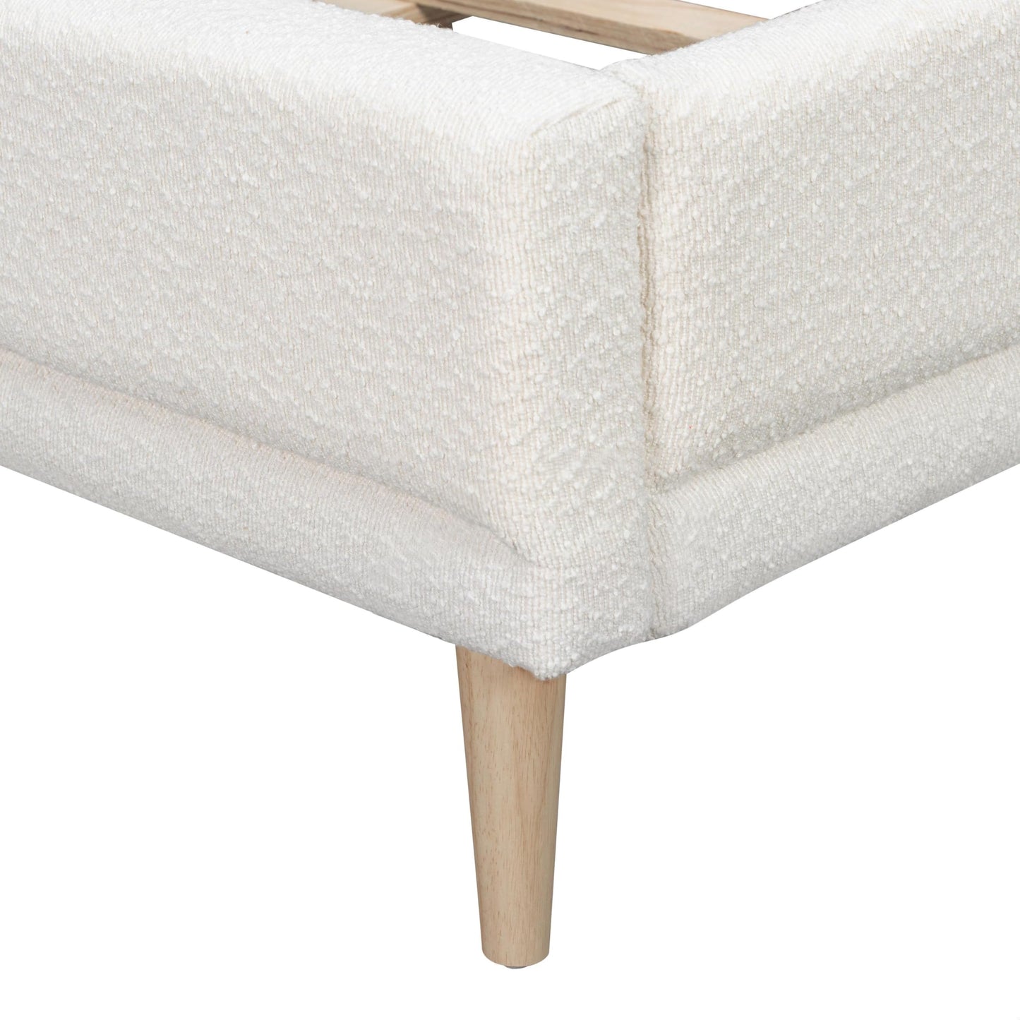 Queen Size Bouclé Upholstered Platform Bed Frame with Wingback Headboard, Rounded Corners, Modern Fabric Bed with Wood Slats Support, No Box Spring Needed, White