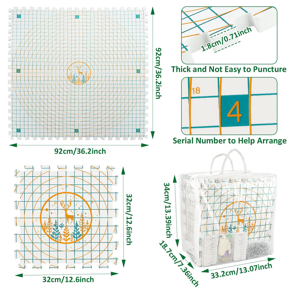 9 Pcs Blocking Mats for Knitting, Extra Thick Blocking Boards with Grids, with 200 T-Pins and 24PCS Knitting Blockers, for Needlepoint or Crochet