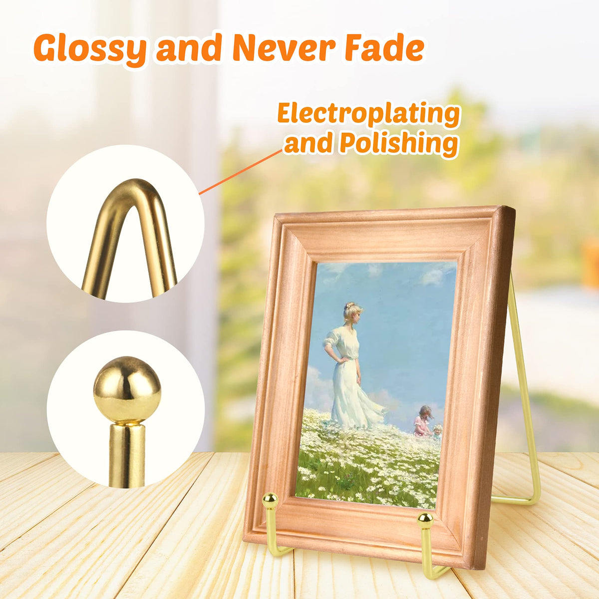 Mocoosy 2 Pack 6 Inch Gold Plate Stands for Display, Metal Square Wire Easel Stand, Plate Holder Display Stands, Picture Frame Stands for Display Photos, Decorative Platter, Plaques and Table Arts