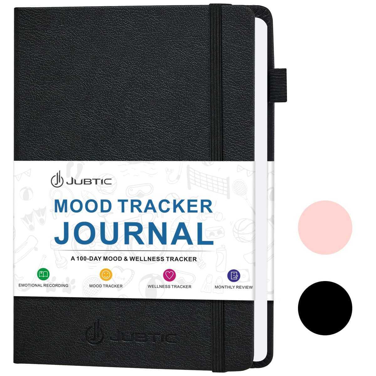 JUBTIC Mood Tracker Journal, Mental Health Journal for Women, 100-Day Self Care & Anxiety Journal with Wellness Tracker and Monthly Reflection, ADHD Planner to Practice Positive Thinking, Black