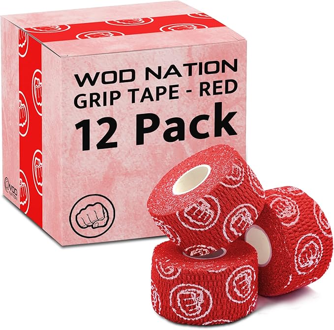 WOD Nation Flexible Hook-Grip Athletic Tape – Easy-Tear, Sweat-Proof Thumb & Finger Strips for Weightlifting
