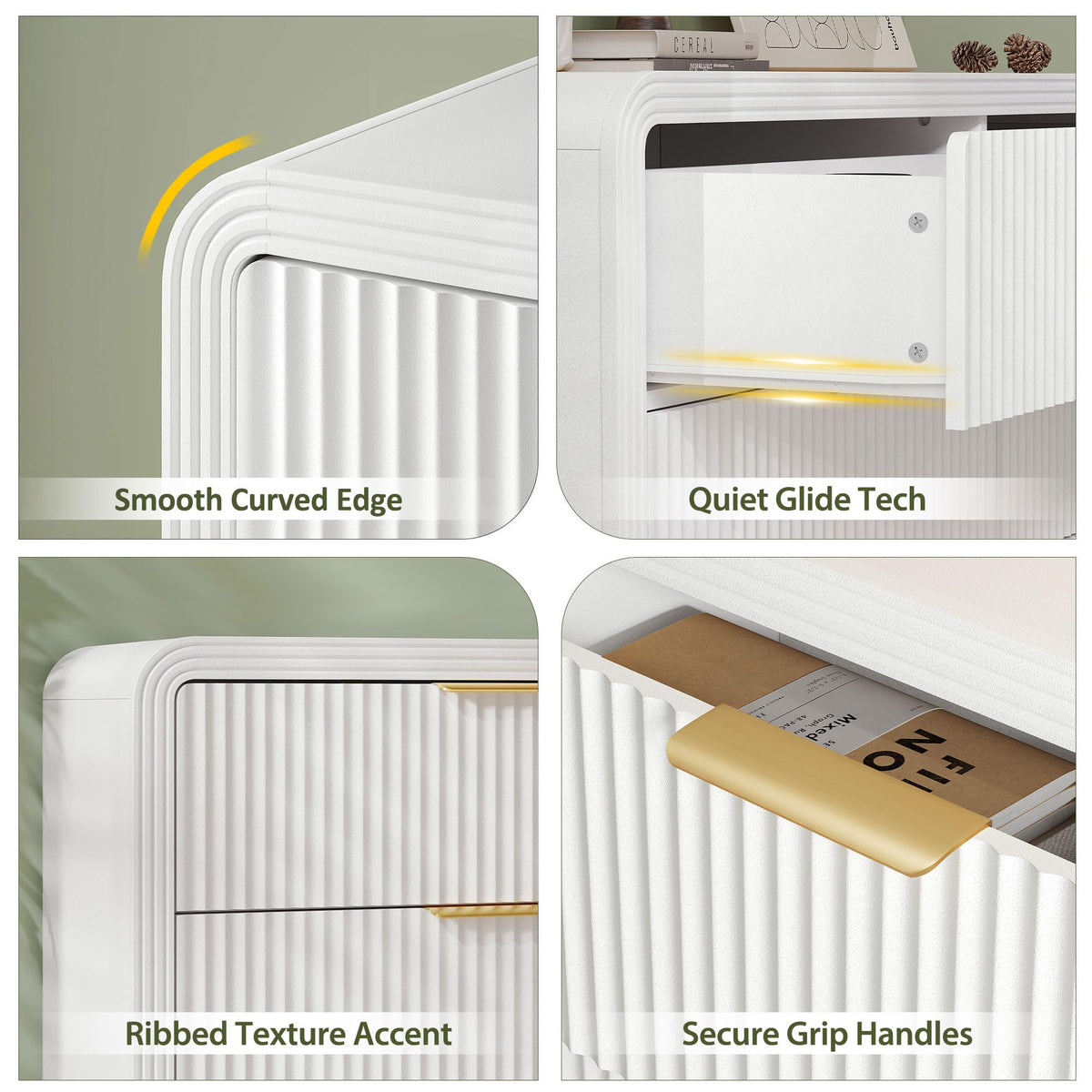 Decofy Fluted Drawers Dresser for Bedroom, Wood Dressers with Gold Handles, Modern Dressers with Wave Texture, Large Storage Chest of Drawers, Bedroom Dresser Organizer 55'' & 6 Drawers (Pure White)