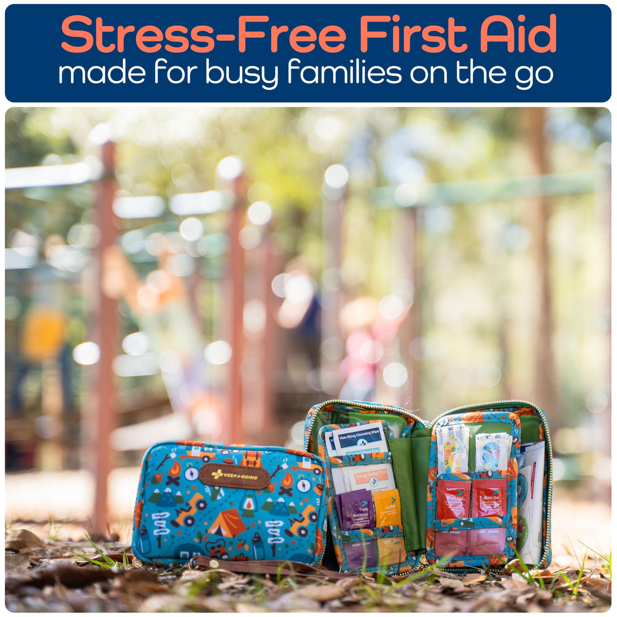 KeepGoing Travel First Aid Kit for Kids – 130 Pc. for Car, Home, Purse, Diaper Bag & Backpack with Latex-Free Bandages - Mini First Aid Kit Travel Size TSA-Approved