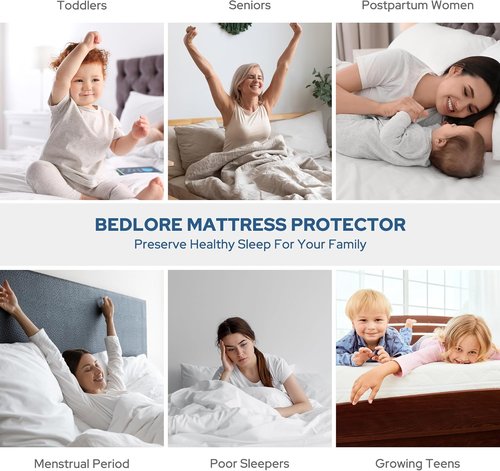BEDLORE Waterproof Mattress Protector - Soft Queen Size Pad with Deep Pocket (6"-18" Depth) | Navy Blue