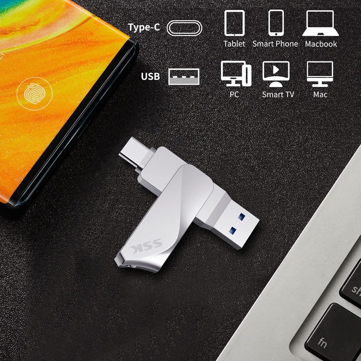 SSK 128GB 200MB/s 2 1 3.2 1+ USB C Flash Drive up to Dual Drive in OTG USB A Gen Type C Memory Stick Thumb Drive