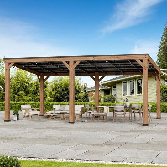 Big Leaf 12x20 Foot Cedar Hardtop Gazebo with Slanted Roof - Durable Rot-Resistant Wood Grill Pavilion, Supports Extreme Snow Loads & High Wind Resistance, Ideal for Deck, Yard or Garden Installations