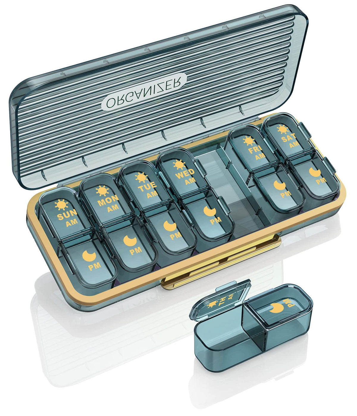 Am Pm Pill Organizer, Weekly Pill Box 2 Times A Day - Acedada 7 Day Pill Organizer with 7 Separate Containers, Portable Daily Medicine Dispenser Case for Vitamin, Fish Oils, Supplements, Stylish Blue