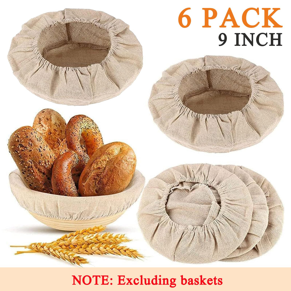 6 Packs Round Bread Proofing Basket Cloth Liner Rattan Baking Dough Basket Cover Natural Rattan Banneton Proofing Cloth(10 Inch)