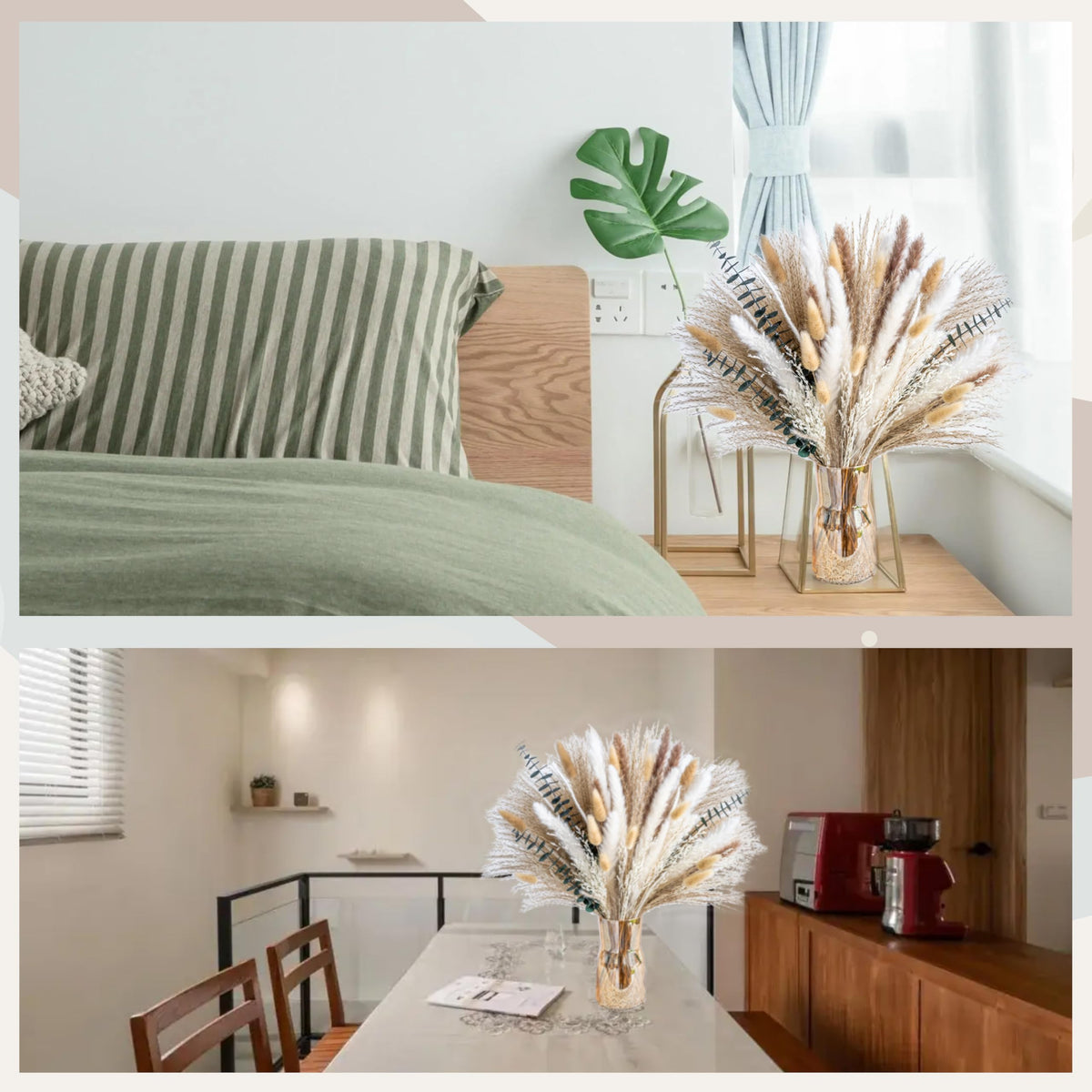 Boho Decor Bouquet - Pampas Grass and Eucalyptus Flowers Decor kit Mix Dried Flower Arrangement Home Table Rustic Farmhouse Bedroom Decor