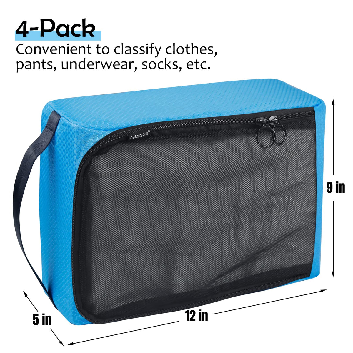 4-PACK Blue Organizer Cubes - Pack Luggage, Suitcase and Carry On Cubes