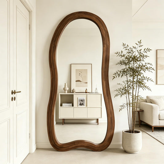 DAOYIJIAJU Large Irregular Floor Mirror, 67"x31.5" Organic Floor Mirrors with Triple Layer Solid Wood Frame, Premium Asymmetrical Full Body Mirror for Living Room Entryway Bedroom, Leaning/Hanging