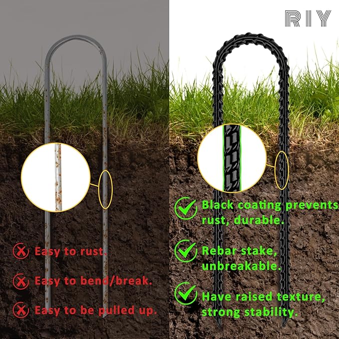RIY Trampoline Stakes Anchors High Wind 12'' Ground Anchor Heavy Duty Tent Stakes Swing Set Anchors Trampoline Accessories with T Hook - Black 8pcs
