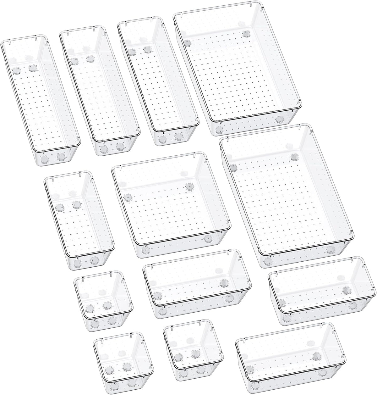SMARTAKE 13-Piece Drawer Organizers - Non-Slip Silicone Pads | Versatile Storage Trays for Makeup, Jewelry & Utensils - Clear