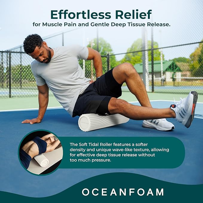 Oceanfoam Soft Tidal Roller (Natural) - Low Density Foam Roller for Physical Therapy, Back Pain, Exercise & Stretching - Wave Textured - Yoga, Athletics, & Wellness - Full Size, 20" x 5"