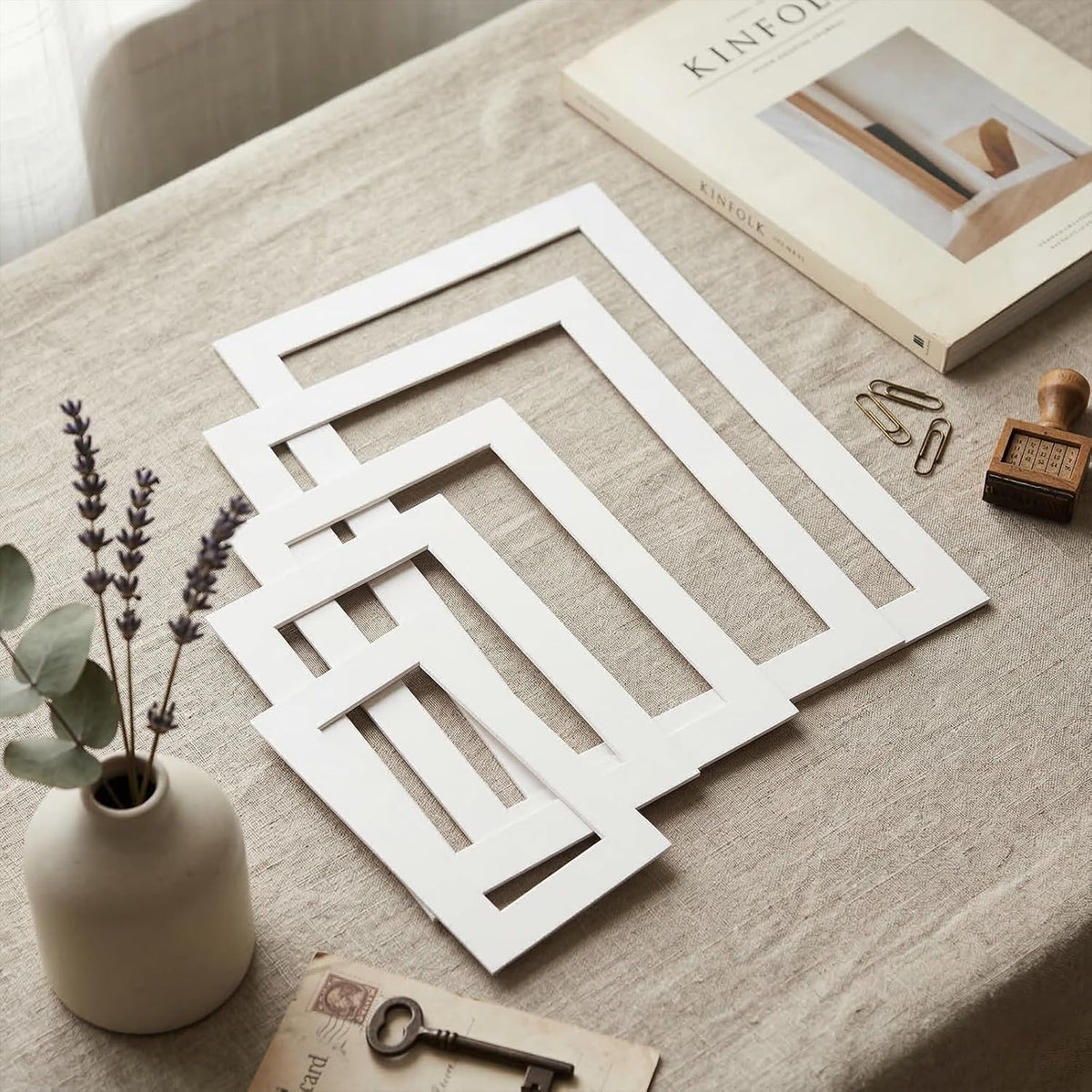 Xelsluthe 10 Pack 6,7,8,10, 11.6 Inch Picture Mats for Frames, Picture Frame Mats Core Bevel Cut Mat Board Show Kit