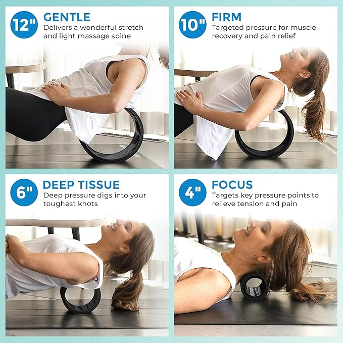 Chirp Wheel Foam Roller ??Targeted Back & Neck Relief, Lumbar Spine Stretcher, Spinal Decompression Back Stretcher, Massage Roller with Density Foam for Physical Therapy, Supports 500lbs, 4-Pack Black