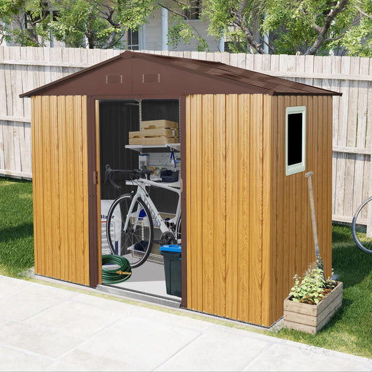 Ball & Cast 8x4 FT Outdoor Metal Storage Shed,Waterproof Garden Organizer Tool House with Window and Foundation,Shelter Cabinet w/Vents & Sliding Door,for Patio,Lawn,Backyard,Coffee