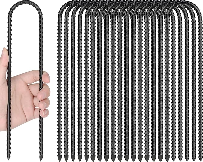 Gtongoko Trampolines Wind Stakes 16 Pack 12 Inch, 0.3 Inch Thick Heavy Duty U Shaped Rebar Tent Stakes Ground Anchors Galvanized Steel Safety Trampoline Anchors for Camping Tents, Soccer Goals