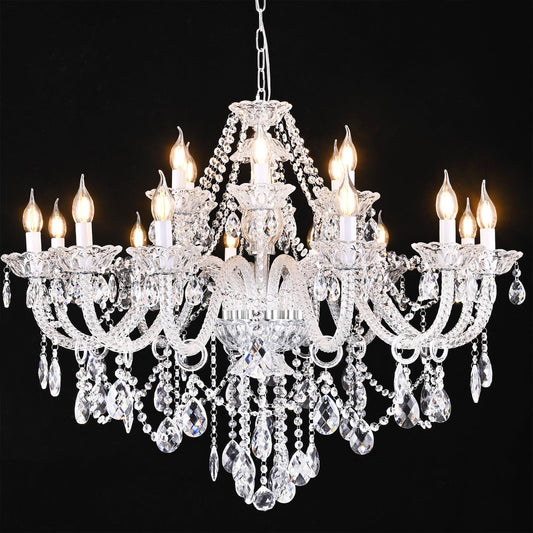 Uboxin 18-Light Double Layer Crystal Chandelier Transparent Modern Ceiling Pendant Light with K9 Crystal for Living Room Dining Room Bedroom Kitchen (Clear 18)