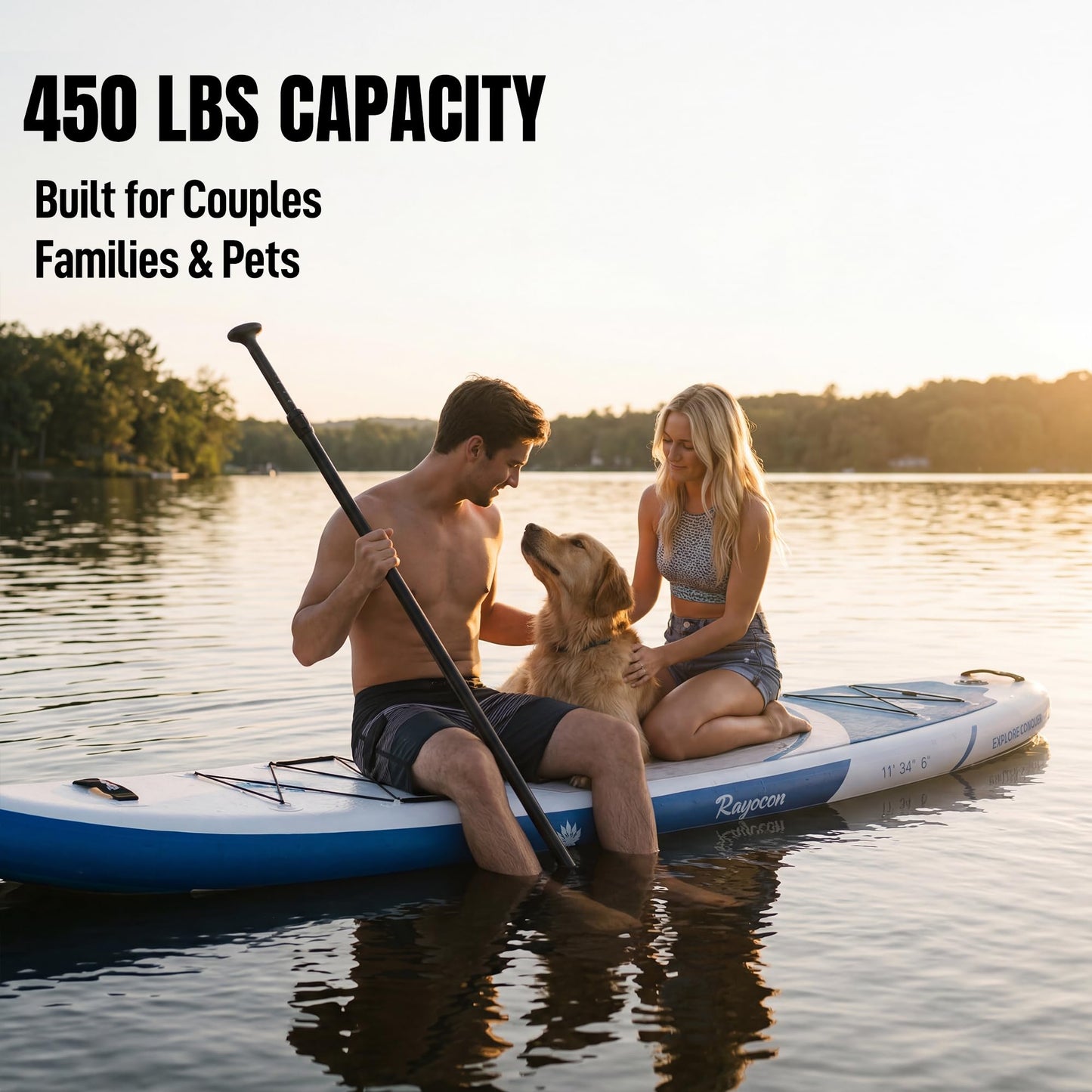 Inflatable Stand Up Paddle Board with Kayak Seat, 11'×34" Extra Wide 2-in-1 SUP, Ultra-Stable for Adults & Dog, 450lbs, Dual Chamber Pump, Fiberglass Paddle, Wild Bear Claw Polar Design Blue