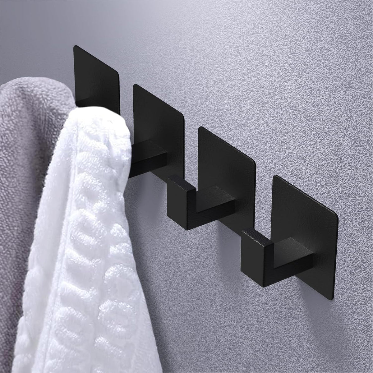 VAEHOLD Heavy Duty Adhesive Towel Hooks - 4 Pack Aluminum Wall Hooks for Kitchen & Bathroom (Black)