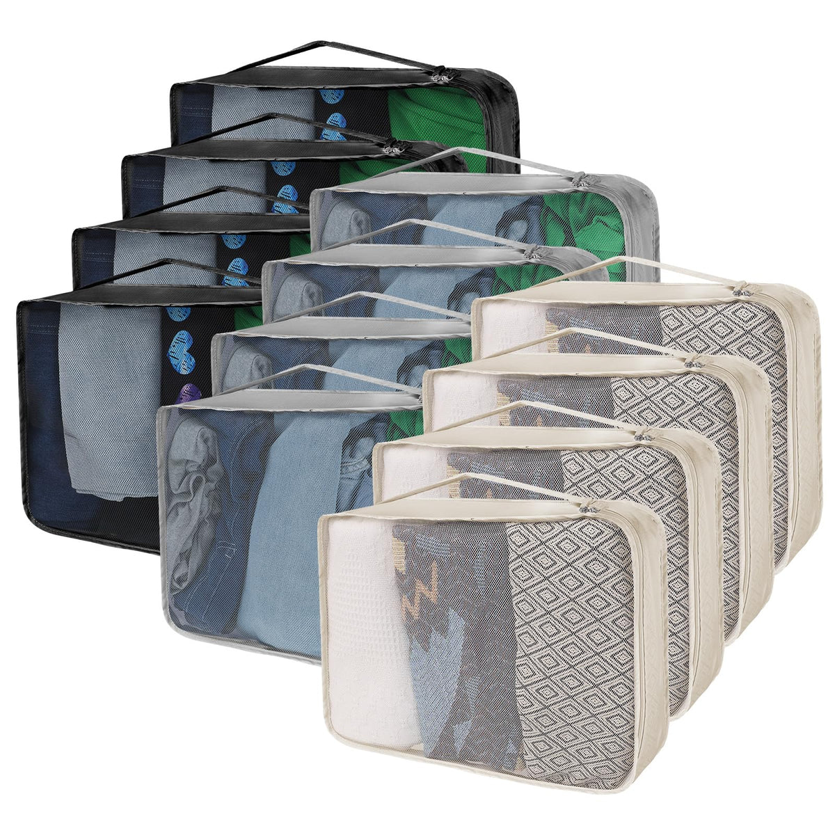 12 Pcs Packing Cubes for Suitcase Travel Luggage Bags Bulk Mesh Organizer Set for Hiking Camping Backpacking Clothes Accessories