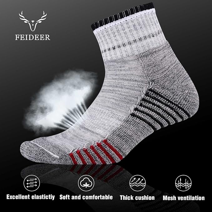 FEIDEER Men's Hiking Walking Socks, Multi-Pack Wicking Cushioned Outdoor Recreation Hiking Socks