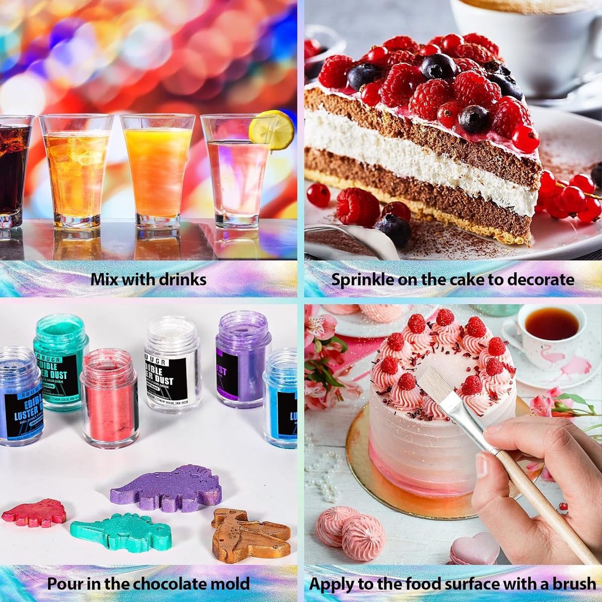 RBUGR Edible Glitter - 12 Vibrant Colors for Cocktails & Baking | Vegan Shimmer Powder (4g)