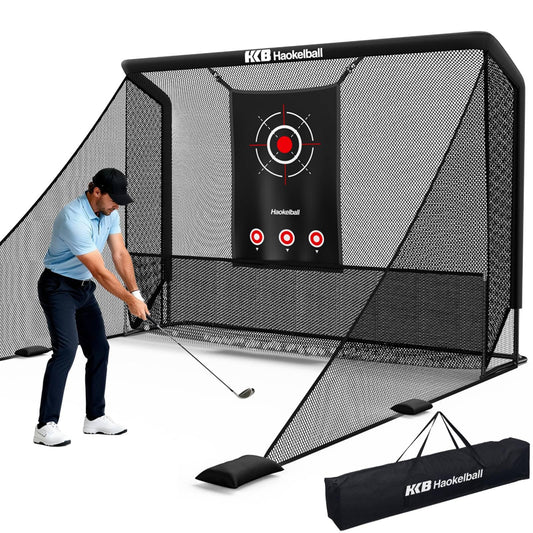 Haokelball Golf Hitting Net for Driving Real Balls, Indoor Chipping Practice Swing Training Nets with Side Barriers Impact Target, 10x8ft Heavy Duty Netting with Carry Bag for Backyard Outdoor Use