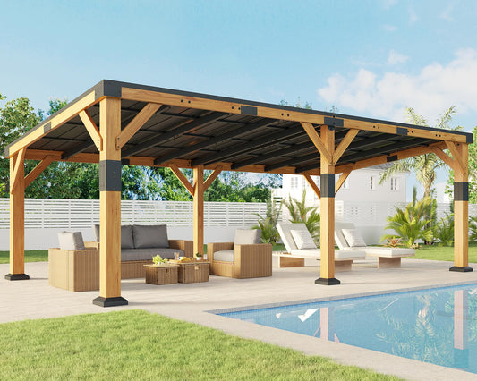 Jocisland 12' x 24' Cedar Wood Gazebo with Sloped Galvanized Steel Roof, Hardtop Gazebo Pavilion with Durable, Rot-Resistant Construction, Permanent Outdoor Pergola for Backyard, Garden & Deck