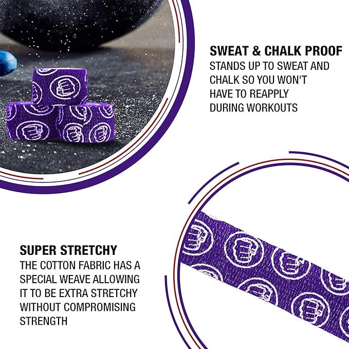 WOD Nation Flexible Hook-Grip Athletic Tape – Easy-Tear, Sweat-Proof Thumb & Finger Strips for Weightlifting