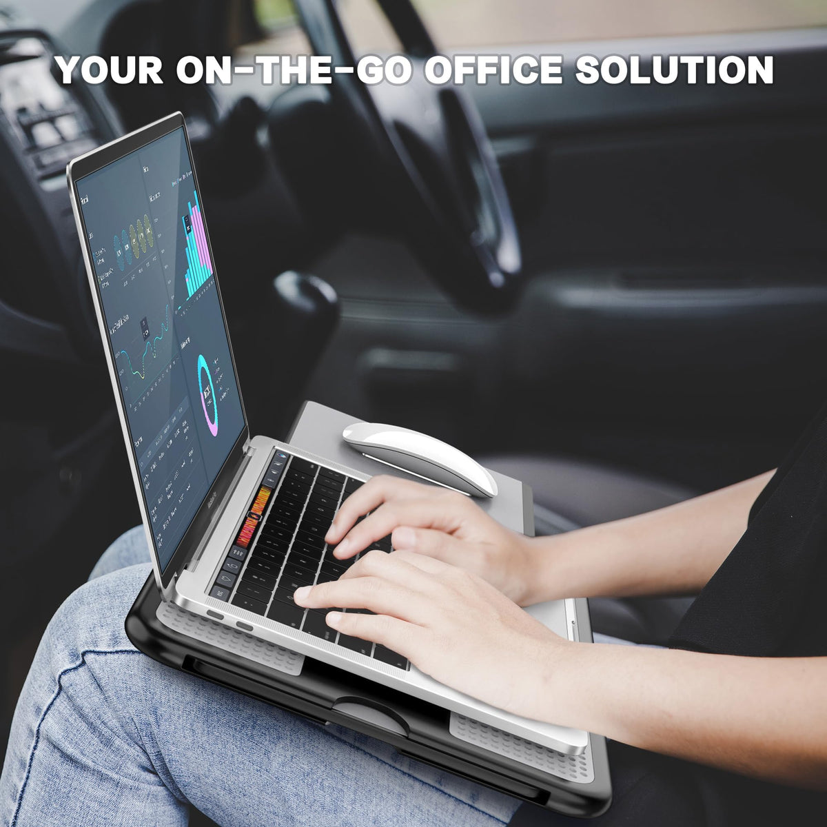 AboveTEK Portable Laptop Lap Desk w/Retractable Left/Right Mouse Pad Tray, Non-Slip Heat Shield Tablet Notebook Computer Stand Table w/Sturdy Stable Work Surface for Bed Sofa Couch or Travel