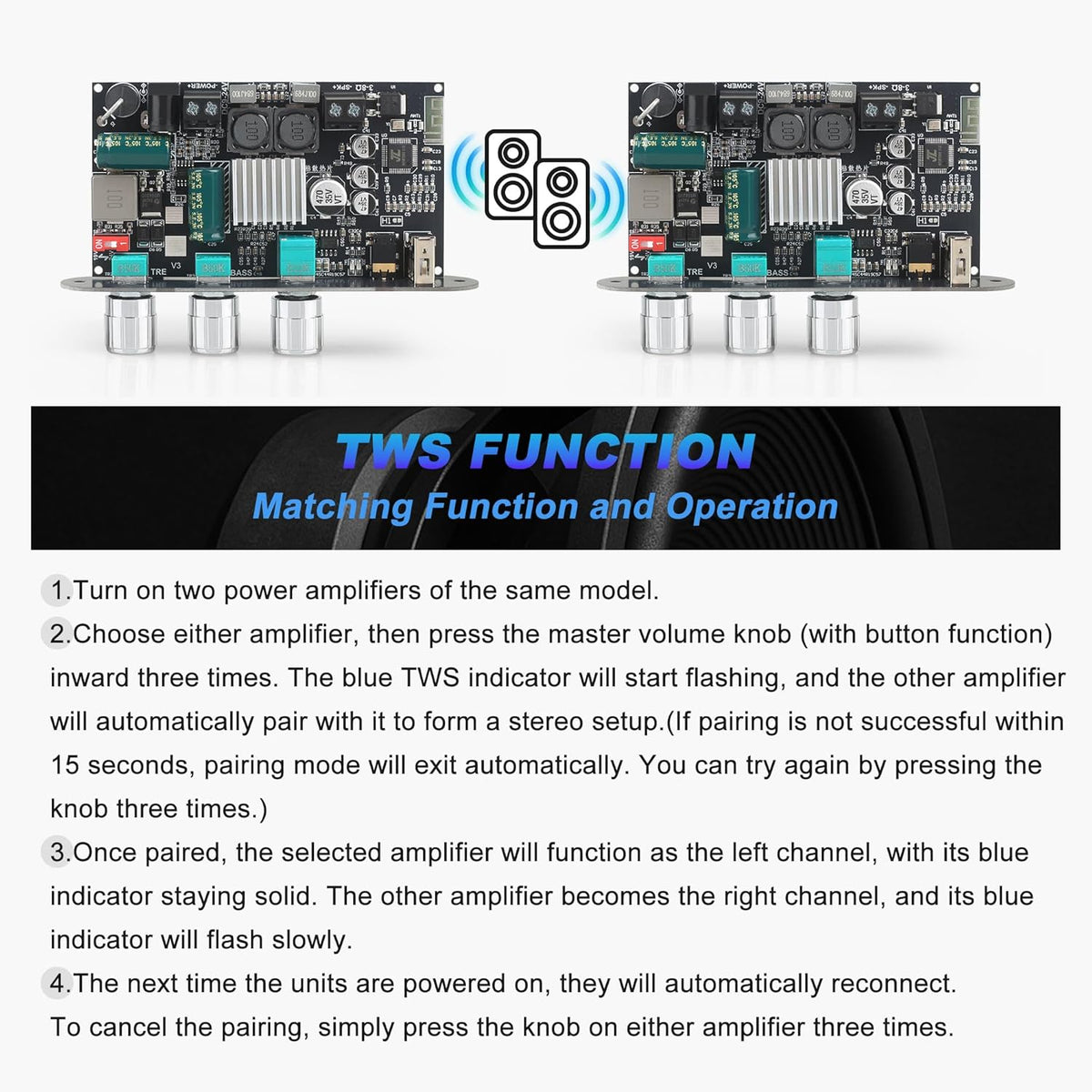 Wuzhi Audio 2PCS ZK-1001U 100W 9-24V, Mono Amplifier Board with TWS, Power Output, Vehicle Amplifier Wide Voltage Input