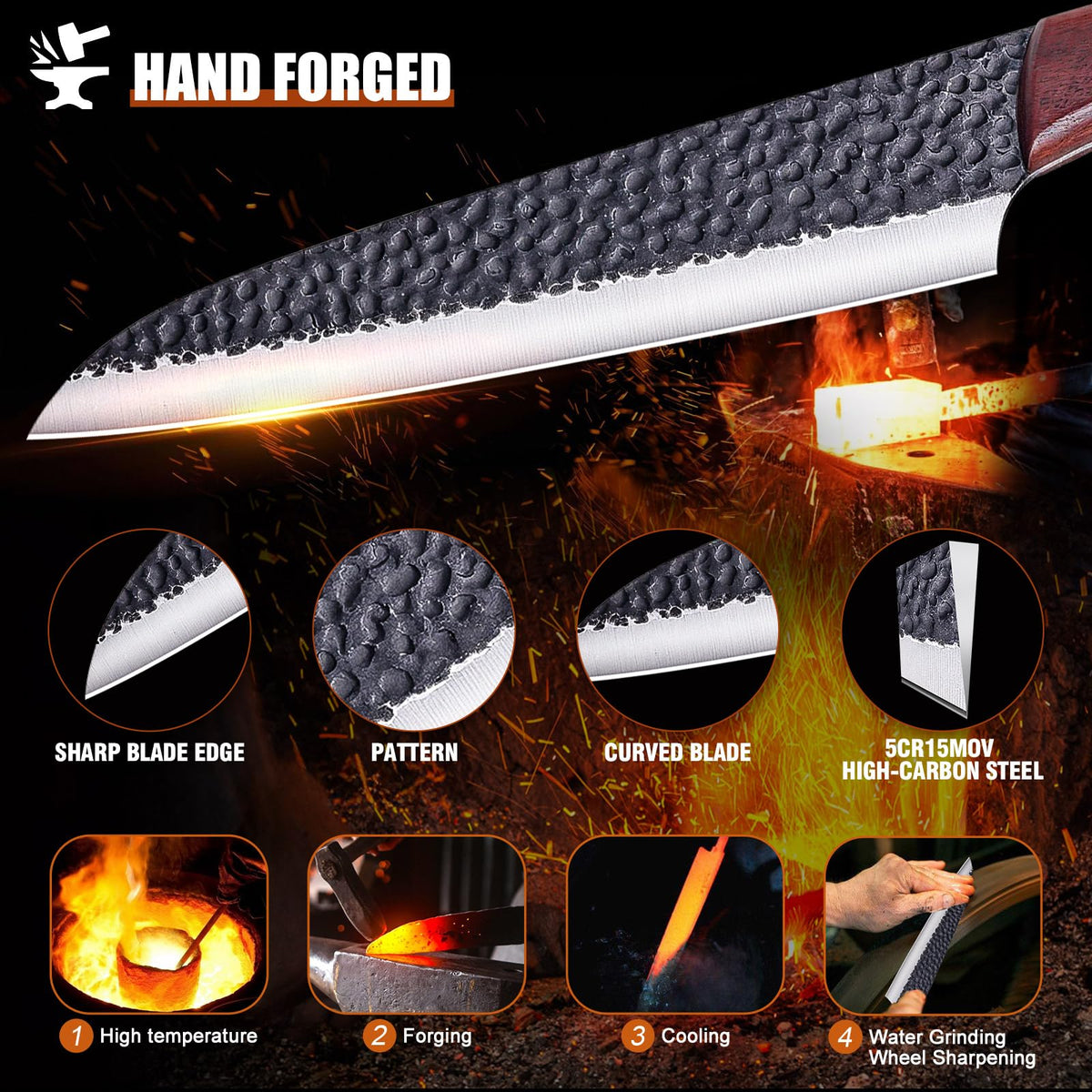 Topfeel 3PCS Kitchen Knife Set, Hand Forged High Carbon Stainless Steel Chef Knife Sets, Ultra Sharp Professional Japanese Knife Sets With Wood Ergonomic Handle & GIFT BOX
