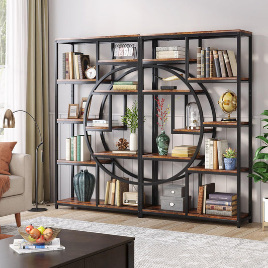 Tribesigns Bookshelf Industrial 5 Tier Etagere Bookcase, Freestanding Tall Bookshelves Display Shelf Storage Organizer with 9-Open Storage Shelf for Living Room, Bedroom, 2 Pack
