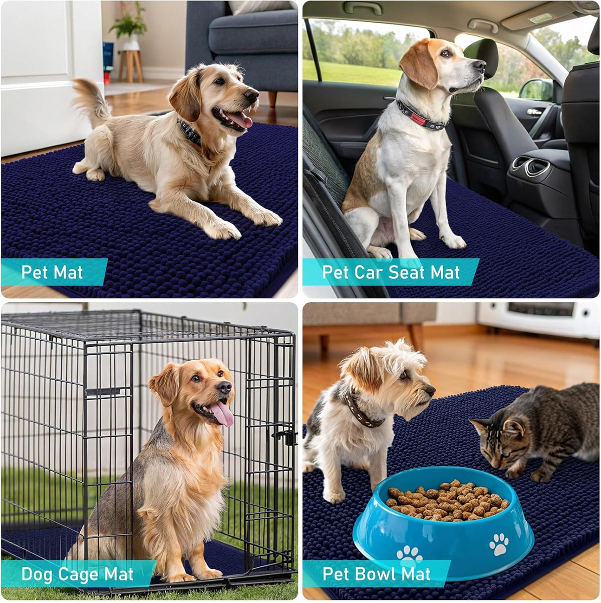 OLANLY Dog Door Mat - Absorbent Non-Slip Washable Doormat for Muddy Paws | 44x24 Navy Blue