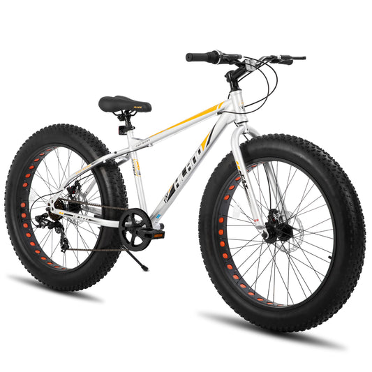 HH HILAND 26 Inch Kids' Bicycles Fat Tire Mountain Bike for Boys and Girls, 7-Speed, Dual-Disc Brake, Kids Beach and Snow Bicycle Sliver