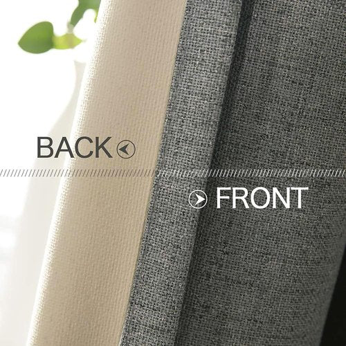 MIULEE Linen Blackout Curtains - 100% Room Darkening Thermal Insulated Grommet Panels | Dark Grey, 42"x63" (2 PCs)