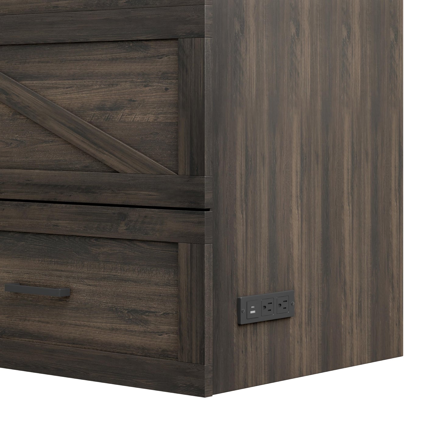 Bellemave Queen Murphy Bedframe, Cabinet Bed with Charging Station and Storage, Farmhouse Murphy Cabinet with Foldable Panel, Noisy Free, for Guest Bedroom, Living Room, Office, Rustic Gray