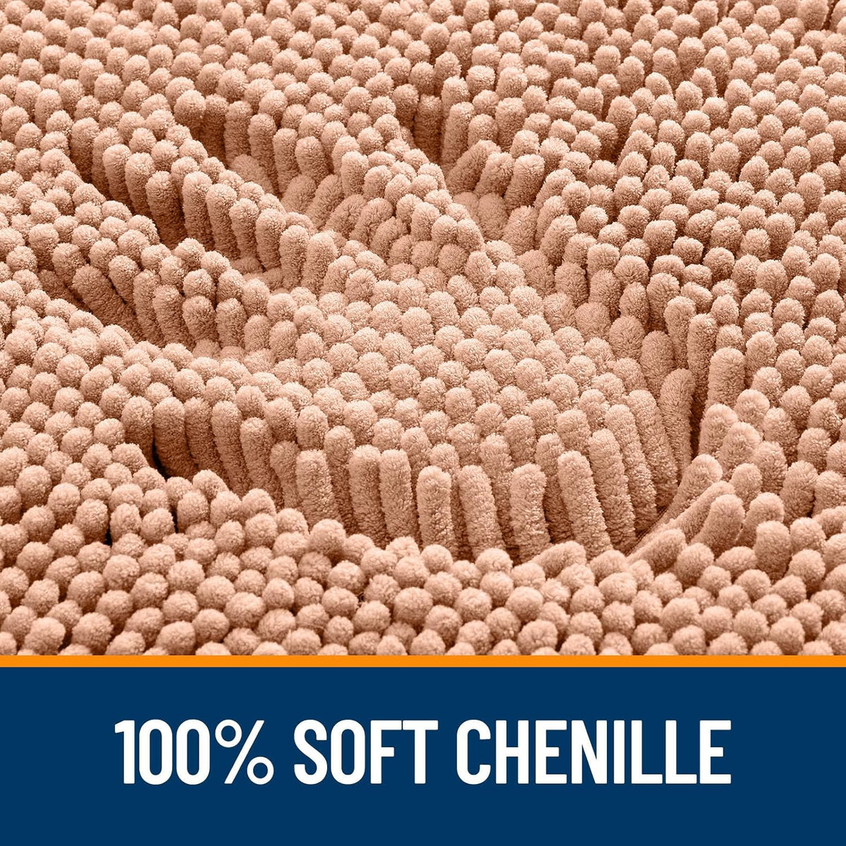 OLANLY Large Bathroom Rugs - Extra Soft Chenille Bath Mats | Quick-Dry, Machine Washable, 44x32, Peach