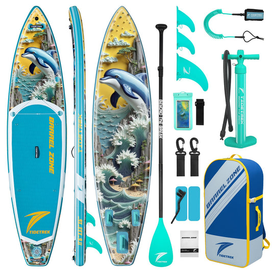 TIDETREK 11'/11'6" x 33"/34" x 6" Inflatable SUP Paddle Board – Extra-Wide, Stable Stand Up Paddle Board with Premium Full Accessory Set for Adults & Youth (Azure Leap, 11'6"x33"x6")