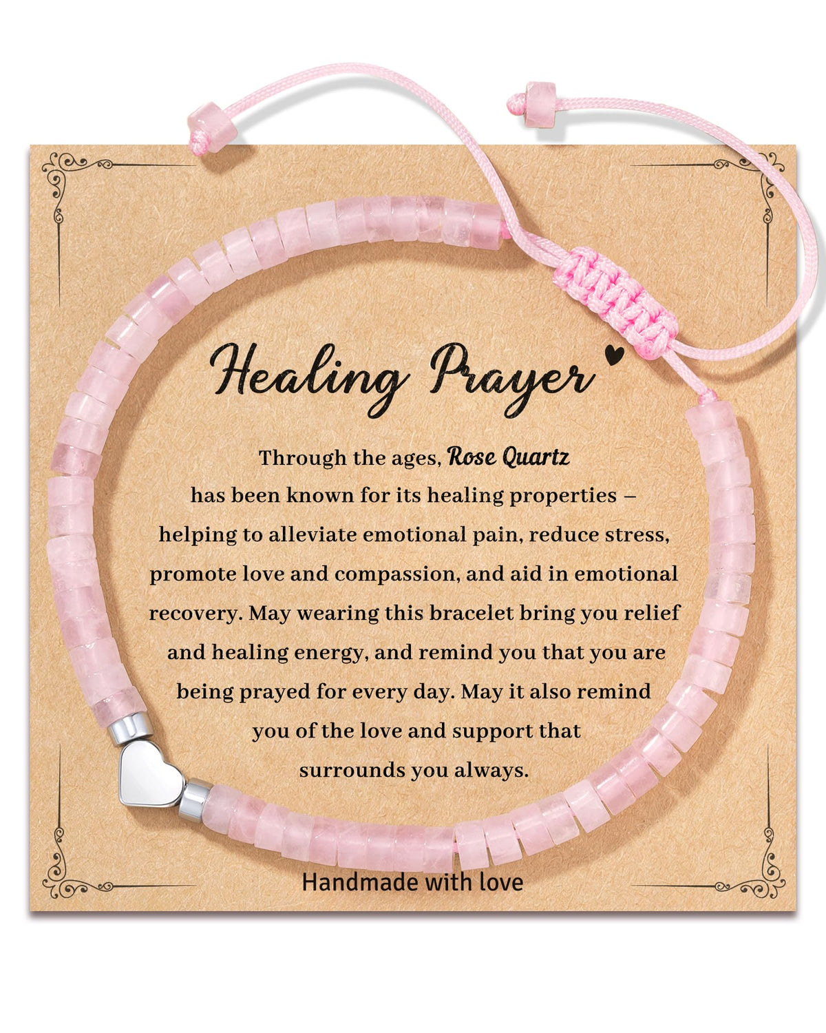 LAVEIR Healing Bracelets for Women - Rose Quartz Bracelet - Healing Prayers Crystal Bracelet, 4mm Natural Stone Stress Relief Beads Get Well Soon Gifts