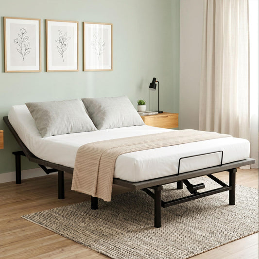 Mixcous Full Size Adjustable Bed Frame with USB Ports, Electric Bed Base with Wireless Remote, 3-Fold Foldable Design, Quiet Motor, Heavy Duty Metal Frame, Easy Assembly Adjustable Base