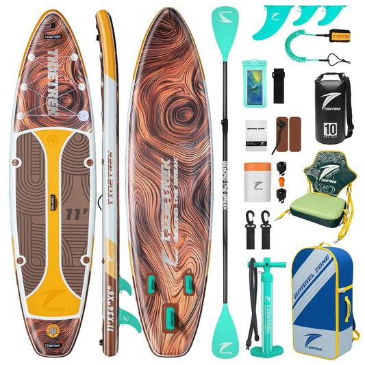 TIDETREK 11'/11'6" x 33"/34" x 6" Inflatable SUP Paddle Board – Extra-Wide, Stable Stand Up Paddle Board with Premium Full Accessory Set for Adults & Youth (Earth Pulse/Kayak Seat, 11'x34 x6)