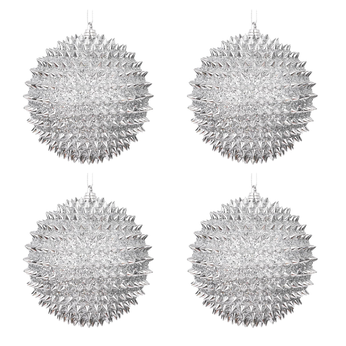 Spiked Glitter Christmas Ornaments, 4PCS 4.33" Handcrafted Cone Stud Ball Decorations in Punk Rock Gothic & Modern Glam Style, Shatterproof Christmas Tree and Holiday Decor for Home Party or Gift