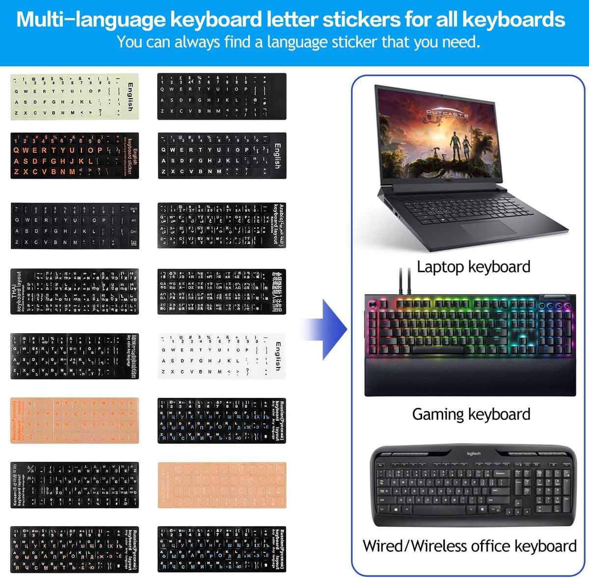 CaseBuy 2PCS Korean Keyboard Stickers, Korean-English Keyboard Letters Replacement Sticker White Font on Black