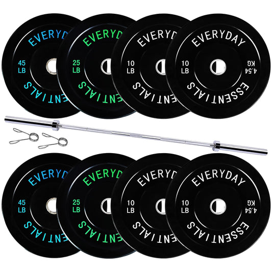 Fitvids 2-Inch Olympic Bumper Weight Plates Set Including 180 LB Weight Plates & 7FT Olympic Barbell Bar, Black